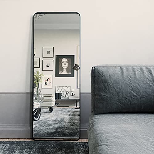 BEAUTYPEAK Black Full Length Mirror, 60"x20" Rounded Corner Floor Mirror Standing Hanging or Leaning Against Wall, Suitable for Bedroom or Dressing Room 7