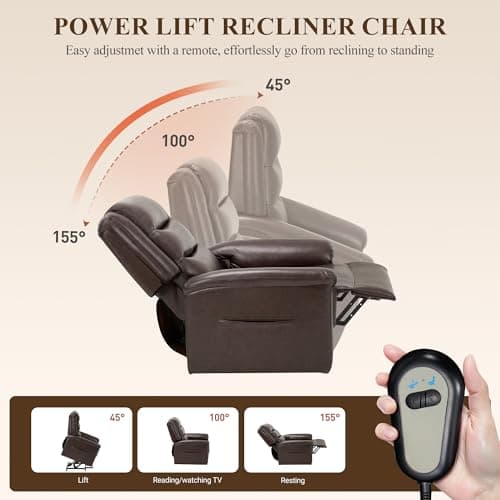 COLAMY PU Leather Electric Power Lift Chair,Lift Recliner Chair with Thick Cushioned Padding Backrest for Living Room, Office, Bedroom （Darkbrown） 5