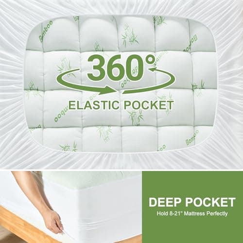 SurChic Queen Size Mattress Topper Viscose Derived from Bamboo, Soft Thick Pillow Top Mattress Pad Cover for Back Pain, Cooling Mattress Protector with 8-21 Inch Deep Pocket, White 6