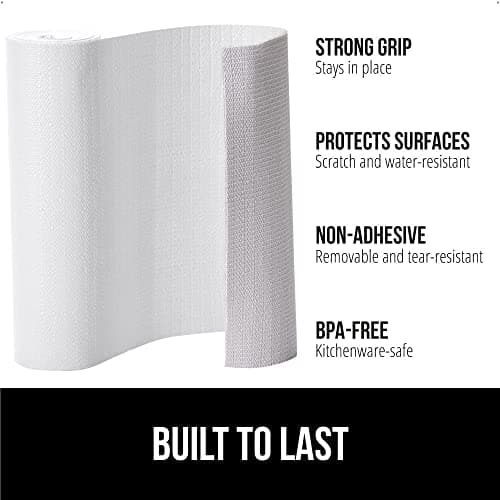 GORILLA GRIP DripGuard Shelf Liner, Non-Adhesive Drawer and Kitchen Cabinet Protector, Strong Grip Slip Resistant Underside, Smooth Surface Liners for Cabinets, Bathrooms, Closets, 12x120 Inch, White 2