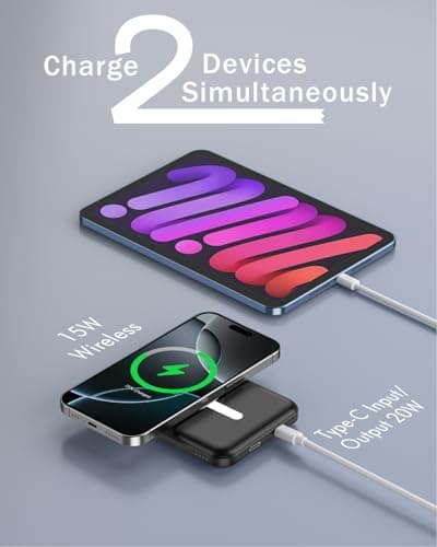 podoru for Magsafe Battery Pack, 5000mAh Magnetic Power Bank with Type-C Cable 20W PD Fast Charging Lighting Input Wireless Portable Charger for iPhone 17/16/15/14/13/12/ All Series-Black 5