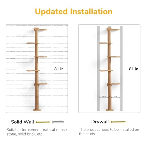 FUKUMARU Tall Cat Tree, 5 Tier Floor to Ceiling Cats Tower, Wall-Mounted Kitten Scratching Post, Wild Simulation Kittens Wall Shelves, Suitable for Climb, Scratch, Lookout and Play 6