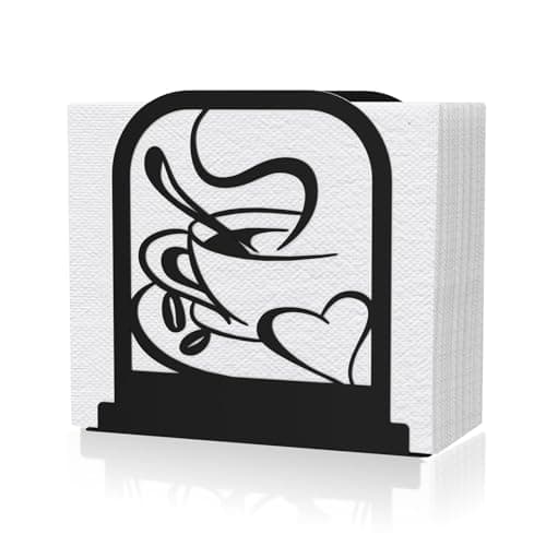 Modern Standing Napkin Holder for table, Black Metal Napkin Dispenser, Coffee time Theme Style Napkin Holder, Suitable for Kitchen, Coffee Shop, Dining Room