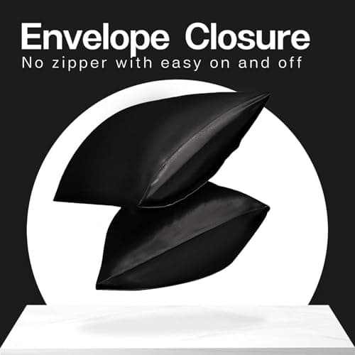 MR&HM Satin Pillowcase for Hair and Skin, Silk Satin Pillowcase 2 Pack, Queen Size Pillow Cases Set of 2, Silky Pillow Cover with Envelope Closure (20x30, Black) 6