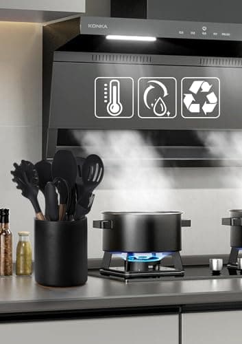 Nucookery Utensil Holder, 6.4" Ceramic Kitchen Utensil Holder with Countertop-Protection Cork Bottom, Farmhouse Kitchen Decor for Counter, Christmas Gift (Stone Black) 5