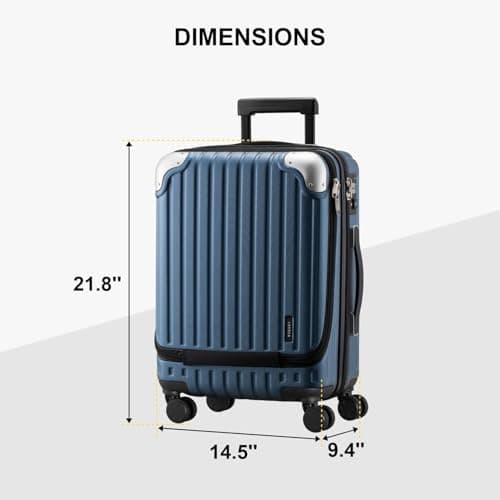 LEVEL8 Grace Carry on Luggage 22x14x9 Airline Approved, 20 Inch Hard Shell Suitcases with Spinner Wheels, Abs+Pc Hard Case Luggages with Tsa Lock for Airplane, Blue 8