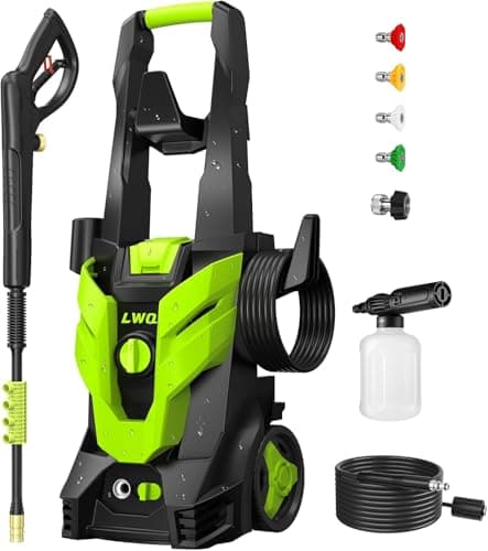 LWQ Pressure Washer, Power Washer with 4 Quick Connect Nozzles, High Pressure Cleaning Machine with Foam Cannon for Cars/Fences/Driveways/Patios/Home Cleaning