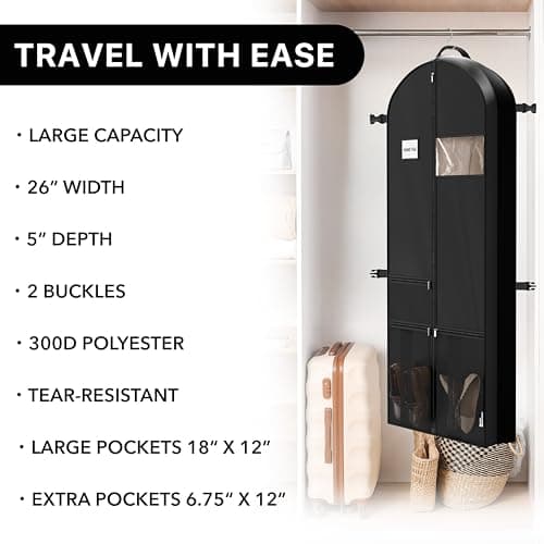 Simple Houseware 65'' Travel Garment Bag with Pockets for Suits, Dresses, Coats, Tuxedos, Heavy Duty 300D Polyester 6