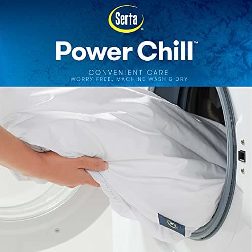 Serta Power Chill Full Size Waterproof Mattress Cover, Soft and Breathable Cooling Mattress Protector, 15" Elastic Deep Pocket for Secure Fit, White 7