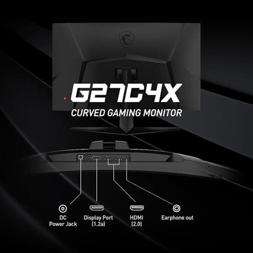 msi G27C4X 27" Curved Gaming Monitor, 1920 x 1080 (FHD), 1ms, 250Hz, FreeSync, HDMI, DisplayPort, Anti-Flicker, Anti-Glare, HDR Ready,Black 7