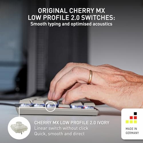 Cherry KC 500 MX LP Mechanical Low Profile Keyboard | Slim Design | White Lighting | PBT Key caps New MX LP 2.0 Switches (Gray, Full Size) 7