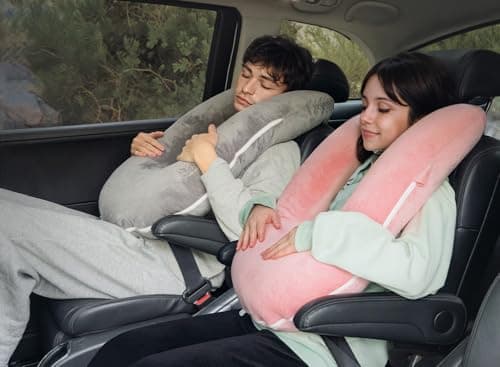 QUEEN ROSE Car Travel Pillow for Sleeping, Adjustable Head Support for Adults & Kids, Breathable Soft Neck Cushion for Road Trips, Machine Washable Cover, Grey 7