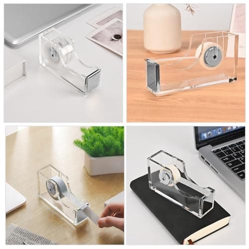 MATEPLUS Acrylic Tape Dispenser, Transparent Office Tape Dispenser Desk, Non-Slip Rubber Holder Buttom, Morden Accessory for Stylish Desk at Home, School, Office-Silver 5