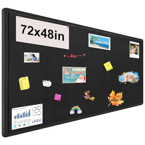 Large Bulletin Board, Foldable 72x48 Inches Cork Board Alternative, Large Felt Board Decorative Pin Board for Wall, Foldable Photo Board Self-Adhesive Vision Board with 36 Pushpins Black