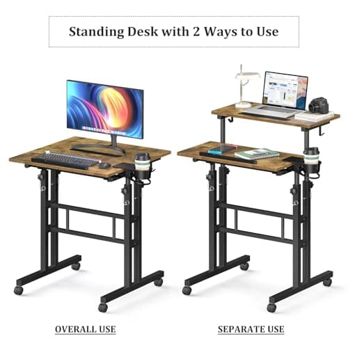 Enayplon Small Standing Desk with Wheels, Mobile Stand Up Desk, Portable Standing Table on Wheels for Walking Pad, Rolling Computer Desk Adjustable Height, Tall Table 9