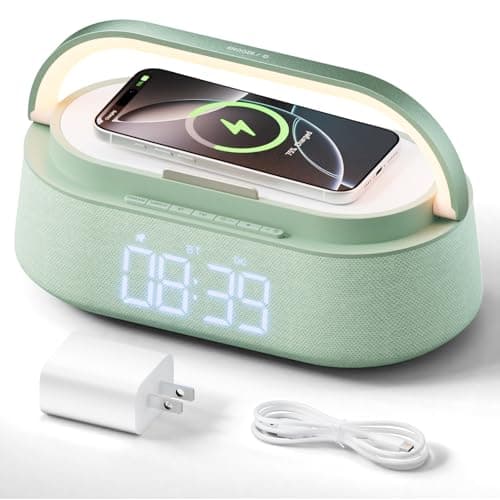 FREEFISH Bluetooth Speaker with Fast Wireless Charger,FM Radio,Touch LED Night Light,Phone Holder,Snooze, Portable Wireless Speaker for Bedrooms Office Home, Gifts