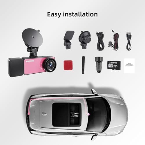 3 Channel 2.5K Dash Cam Front and Rear Inside, 360 Camera for Car, 3.18" IPS Screen, Night Vision, G-Sensor, Parking Mode, 64G Micro SD Card (Pink) 8