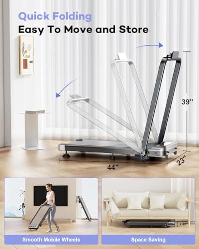 Foldable Treadmill with 10% Incline, Upgrade 3.5HP Low Noise Walking Pad Treadmill with Handle Bar, Trisomy 4 in 1 Portable Under Desk Treadmills for Home/Office, 350Lbs Capacity, APP & Remote Control 5