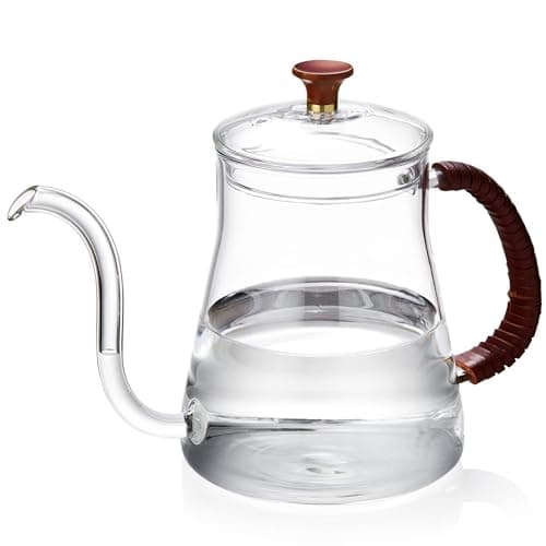 Unbreakable Gooseneck Kettle for Drip Coffee, 20oz/600ml Glass Coffee Kettle with Lid