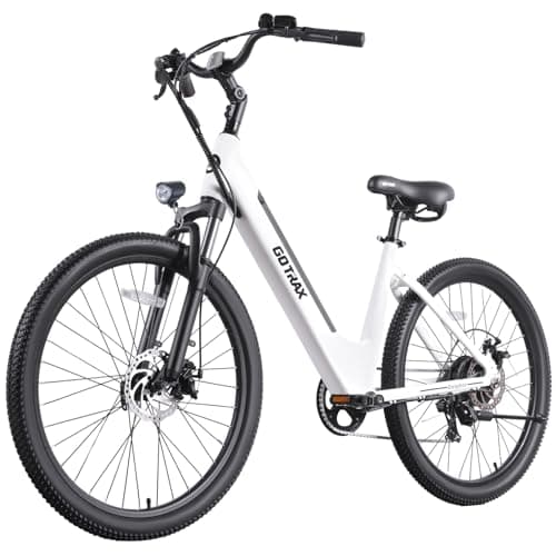 Gotrax Dolphin 26" Electric Bike, Max Range 30Miles(Pedal-assist1) & 20Mph Power by Peak 500W, 5 Pedal-Assist Levels & Front Suspension, 7-Speed&Boost Mode, City E-Bike for Adult White