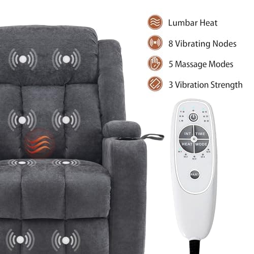 Sfxingyou Electric Power Lift Recliner Chair for Elderly with Massage and Heat, Reclining Sofa Chair with Remote Control, Infinite Position, Arm Storage and Cup Holders, Fabric 1188 (Grey) 5