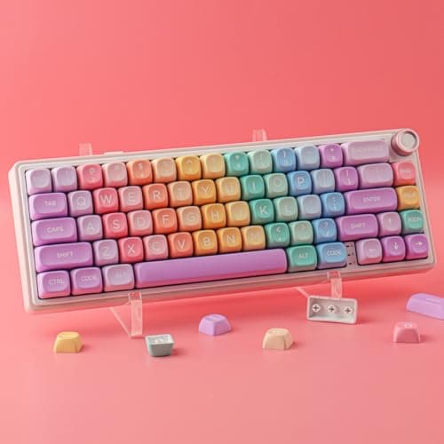 Tsungup MOA Profile Keycaps,PBT Cute Rainbow Candy Keycaps 126 Keys Dye-Sublimation Custom Keycap Set with Keycap Puller for Cherry Gateron MX Swithes Mechanical Keyboards 6