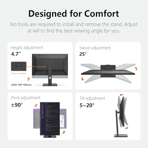 INNOCN 27" Monitor 120Hz FHD 1920 x 1080p IPS PC Computer Desktop Gaming Display Built-in Speaker, Eyes Care, Height/Pivot Adjustable, HDMI, VGA, VESA Mountable - Black, 27D1FR 6