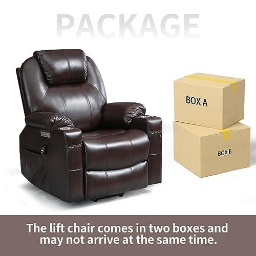 Dual Motor Power Lift Chair, Lay Flat Recliner Chair, Electric Recliner with Massage and Heat for Elderly, Remote Control, Infinite Position, Standing Assistance, USB Ports (Brown, PU Leather) 8
