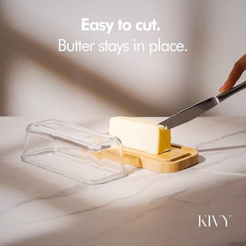 KIVY Glass butter dish with airtight lid that keeps butter soft - For countertop and refrigerator door shelf - Butter tray with lid fridge - Butter holder for counter - Covered butter dishes 6