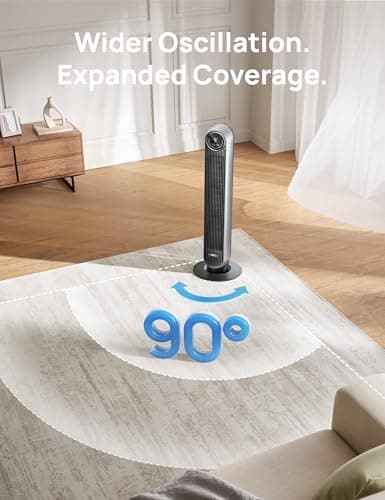 Dreo Bladeless Tower Fan - 25ft/s, 4 Speeds, 4 Modes, 90° Oscillation, 8H Timer, Ultra Quiet for Bedroom, Indoors, Silver (Nomad One) 5