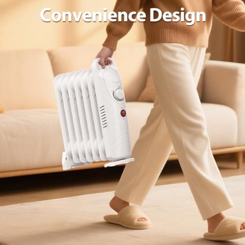 Oil Filled Radiator Heater, Electric Oil Radiant Heater Under Desk, 700W Heat Up & Overheat Protection, Portable Space Heater for Bedroom Office Indoor Use, White 8