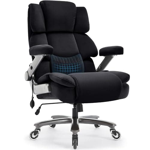 Fabric Big and Tall Office Chair 700lbs-High Back Executive Cloth Computer Chair with Adjustable Lumbar Support 3D Flip Arms Plus Size Rubber Wheels-Extra Wide Large Desk Chairs, Heavy Duty Metal Base