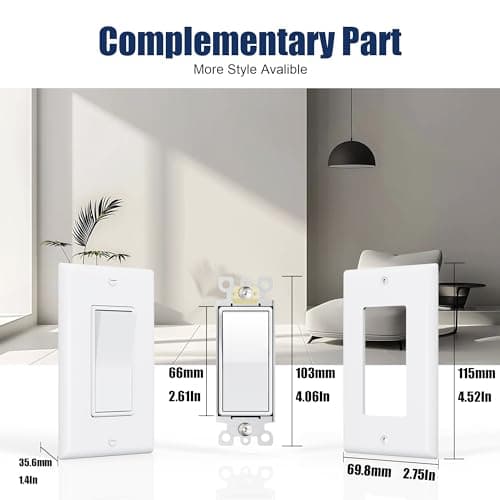 ThunderWay 3 Way Decorator Light Switch with Wall Plates, 15A 120/277V Decora Three Way Electrical Wall Paddle Rocker Switches Replacement, Residential Grade, UL Listed, Glossy White(10 Pack) 5