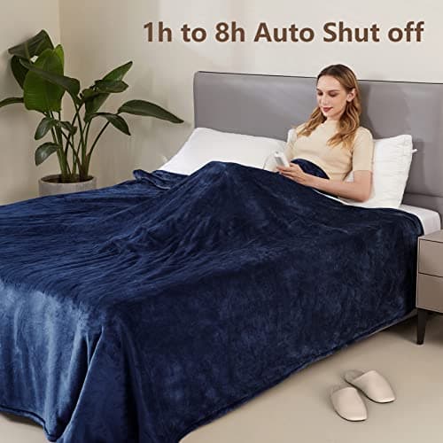 Electric Heated Blanket Queen Size 84" x 90" with 6 Heating Levels & 8h Auto Off, Ultra Soft Flannel Full Body Fast Heating Warming Blanket for Bed Sofa Home Office, Machine Washable, Blue 5