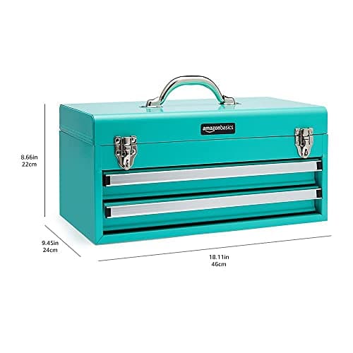 Amazon Basics Steel Tool Box Storage and Organization Drawers, Tool Storage with Powder Coat Finish, 18.11 x 8.66 x 9.45 in, Turquoise 6