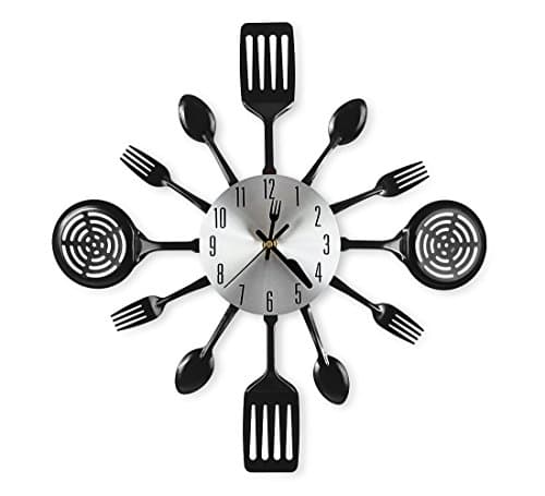 CIGERA 16 Inch Cutlery Kitchen Wall Clocks with Fork and Spoon Dial, Silent Clock Movement and Battery Operated, Great Wall Decor and Housewarming Gifts
