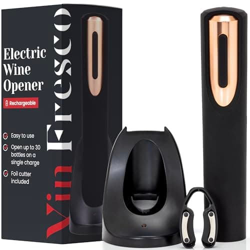 Rechargeable Electric Wine Bottle Opener - Charging Base and Foil Cutter Included with Automatic Wine Opener - Electric Corkscrew for Easy Cork Removal - Best Gift for Wine Lover (Black & Rose Gold)