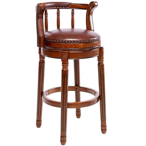 RAINMOOD Bar Stools Swivel Genuine Leather Counter Wooden Bartool with Footrest for Kitchen Dining Room Living Room (Wanul-Brown, Barstool-seat Height 29in)