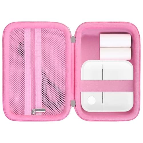 RAIALL Carrying Case for VFU/INVISEN Label Maker Machine, Mini Label Printer Portable Thermal Printer Travel Bag, Sticker Maker Storage Holder, Mesh Pocket for Label Paper, Deep Pink