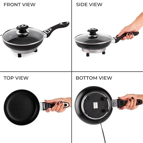 ZONETECH 12V Frying Pan with Glass Lid Portable Non-Stick 7.5-inch Stay-Cool Handles, Rapid Heat Up, Perfect For Camping, Picnic and more 7
