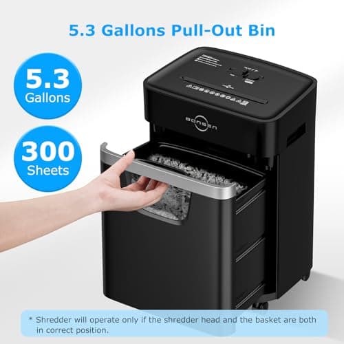 BONSEN 12-Sheet Paper Shredder for Home Office, Heavy Duty Shredders with 20 Mins Running Time, 5.3 Gal Pullout Bin, Cross Cut Shredder for CD/Credit Card/Staple, P-4 Security Level, Anti-Jam System 5