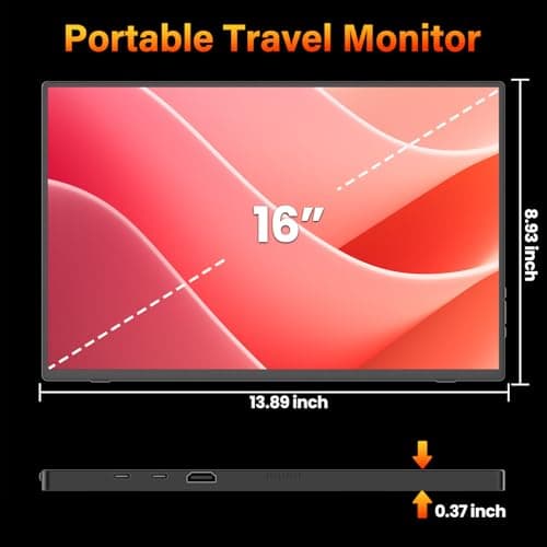 Upperizon Portable Monitor 16 inch 2K QHD 2560X1600 450 Nits 106% sRGB 144 Hz HDR HDMI USB-C Travel Monitor for Laptop Mac PC Surface PS5 Xbox, External Display with Cover & Speakers, VESA Compatible 8