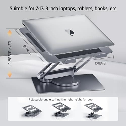 onang Laptop Stand with USB-C and USB-A, Adjustable Aluminum Laptop Riser for Desk with 360° Rotating Base, Foldable Ergonomic Computer Stand Compatible with 7"-17" Laptops, Space Grey 5