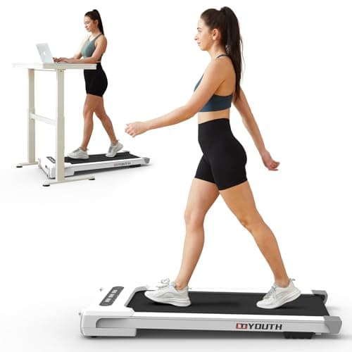 GOYOUTH Walking Pad Treadmill, Under Desk Treadmill for Home Office, Wide Belt Compact Treadmills 300 lbs Capacity, 2.25HP Shock-Absorbing Walking Jogging Running Machine Remote Included (White)
