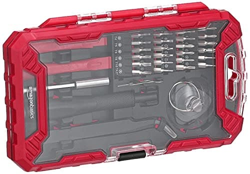 Amazon Basics Precision Screwdriver Set, 32-Piece Electronics Repair Tool Kit for Laptops, Smartphones, Eyeglasses, Watches, Magnetic Tip, Red 6