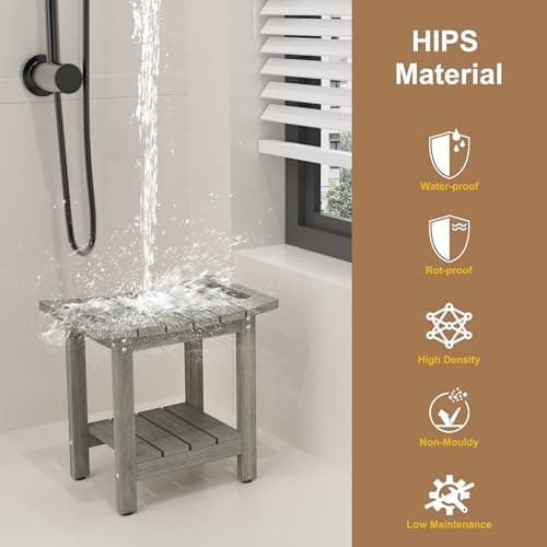 oridom HIPS Shower Benches for Inside Shower, Shower Stool with Space-Efficient Storage Shelf, Waterproof Shower Chair Seat for Spa Bathroom(Light Gray) 5