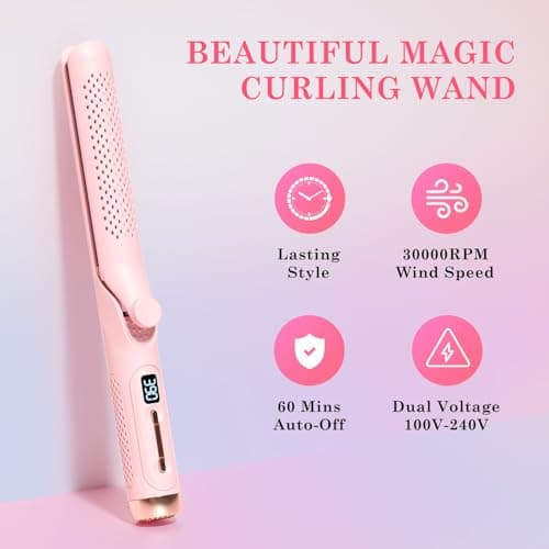Hahahope Hair Straightener Curler 2-in-1: 1.25" Flat Iron for Women - Curling Wand 360° Airflow Cooling Vents Titanium Ionic for Less Frizz - 5 Temps & Auto Off Dual Voltage (Pink) 6