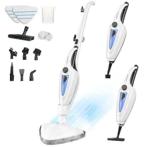 12-in-1 Steam Mop, Fast 15-Sec Heat-Up, 1500W Detachable Handheld Steam Cleaner with 2 Dirt Grip Pads, Removes 99.99% Stubborn Stains for Hardwood Floors, Clothes, Windows, Tiles, Furniture, Black