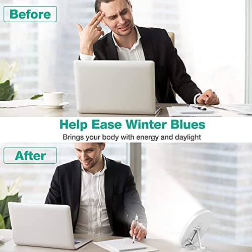 UV-Free 10000 Lux Daylight Lamp - Touch Control with 3 Brightness Levels & 4 Timer Functions, Large Surface & Rotatable Stand for Home/Office 4