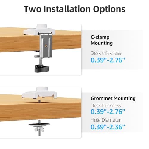 Monitor Arm for 13-32 inch Screens, Monitor Desk Mount, Adjustable Height, VESA Mount with Clamp & Grommet Bases, Freelift White 7